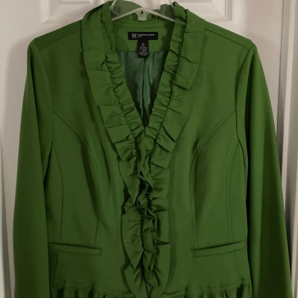 INC Ruffled Blazer in Vibrant Green - Size PL